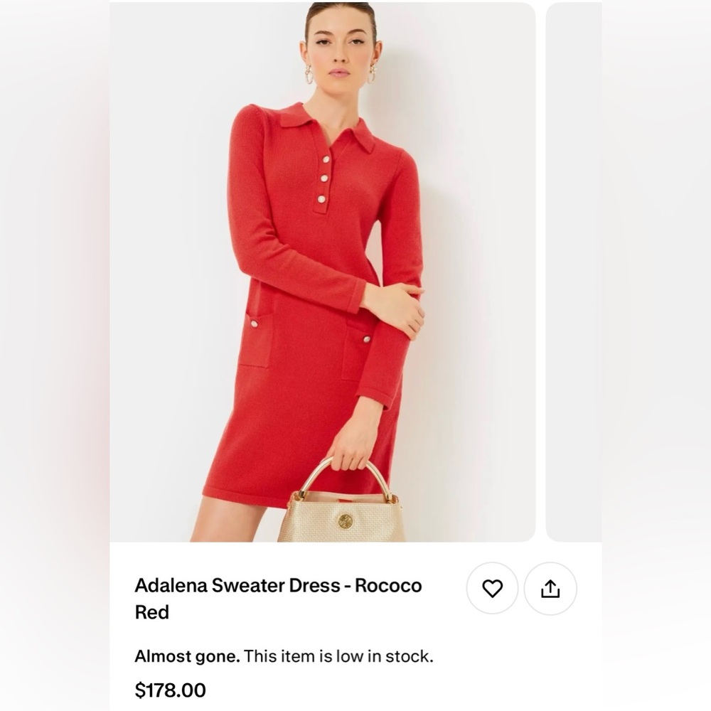 Lilly Pulitzer Adalena Red Sweater Dress, New with Tags, Rocco Red size small
